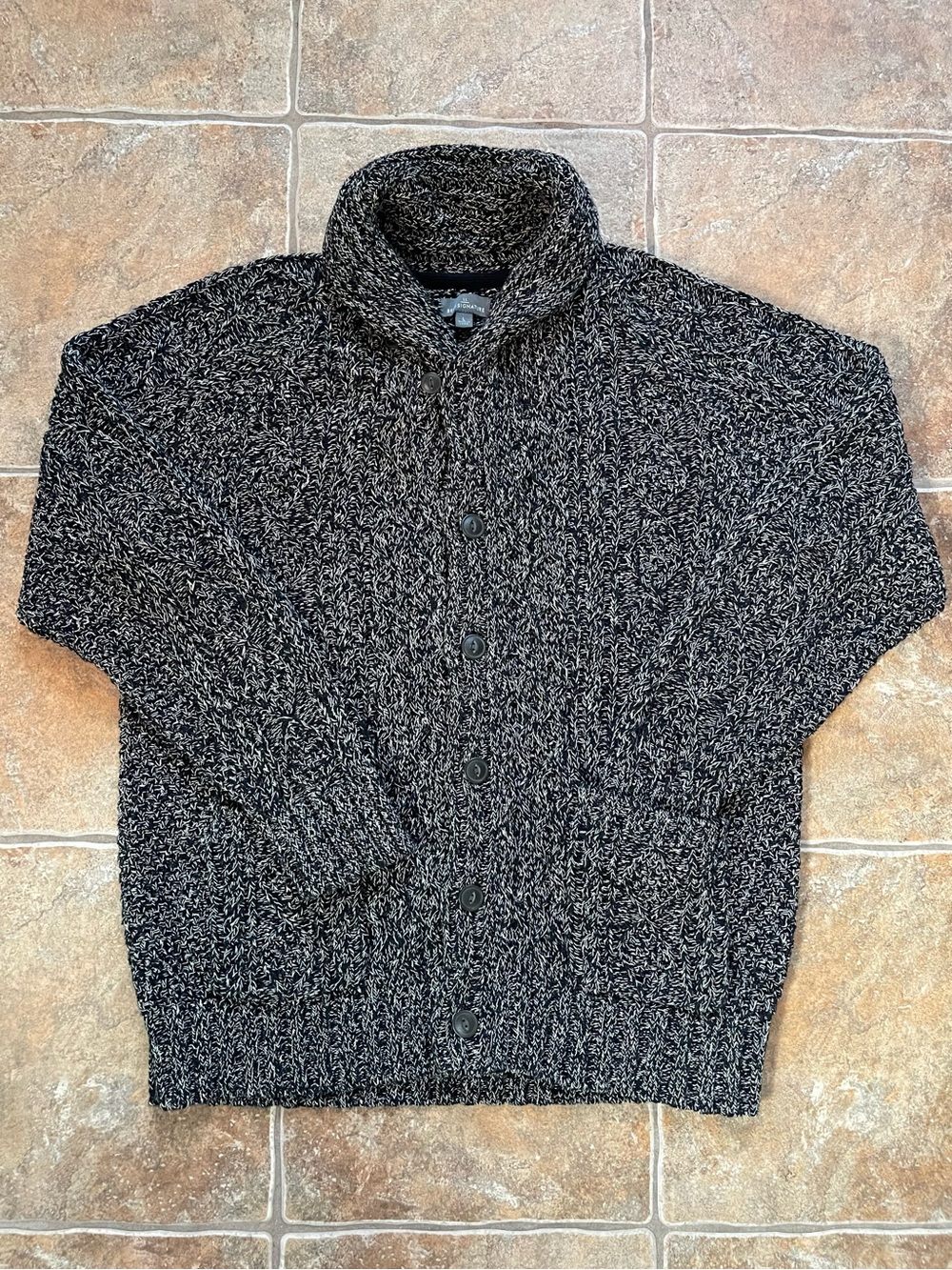 L.L. Bean Signature Series Cable Knit Shawl Collar Cardigan in Charcoal Marl